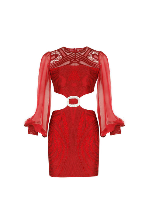 Exclusive Shiny Carmine Cut Out Mini Dress
